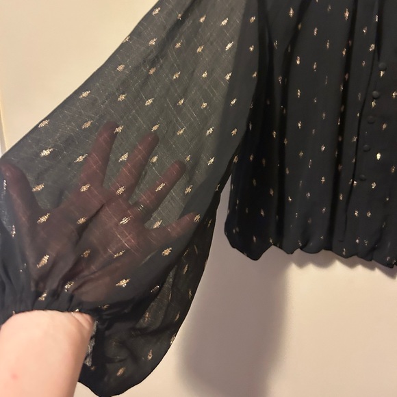 Blu Pepper, Black and Gold sheer sleeve top. Ladies M - Picture 4 of 5